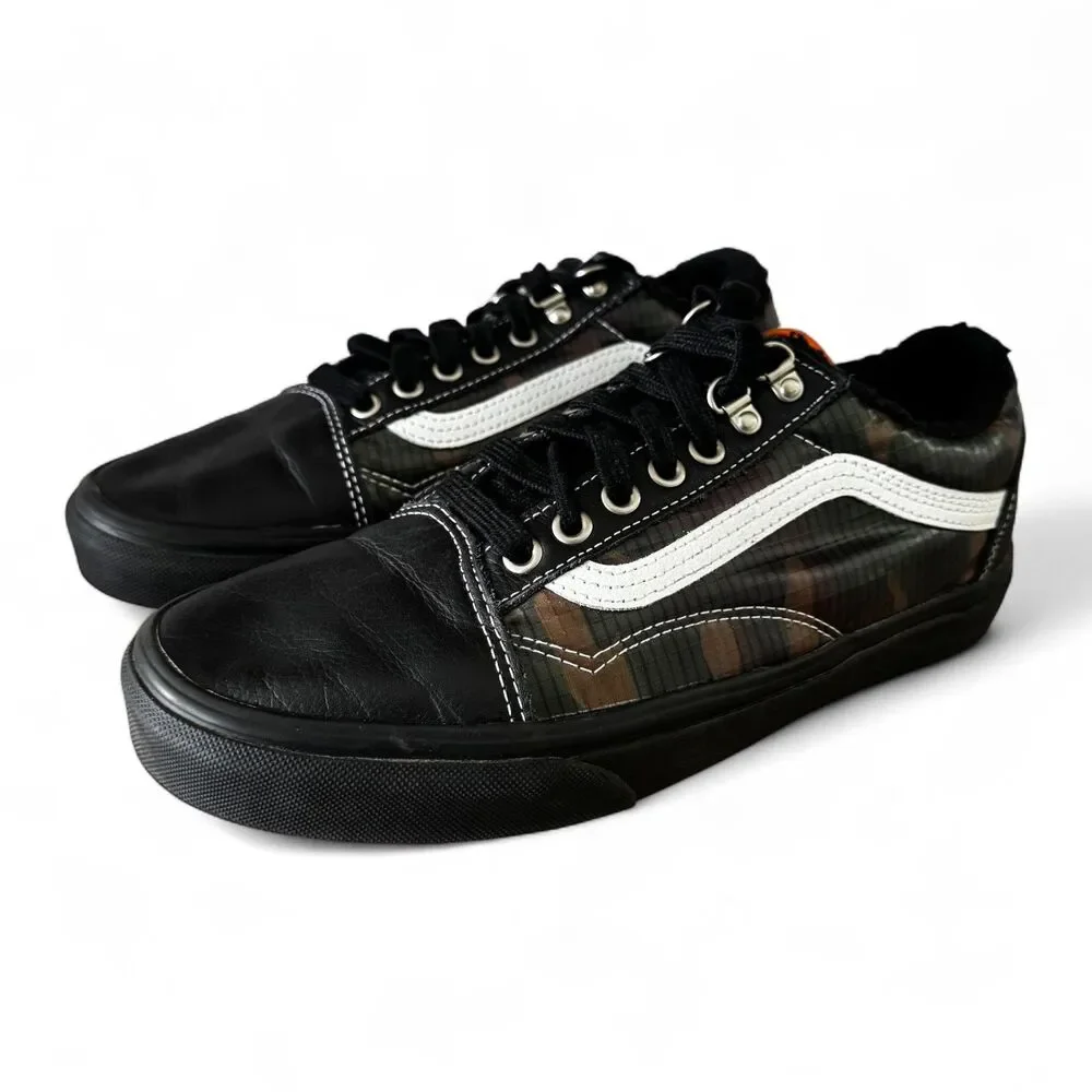 Vans Old Skool Camo Leather Low Skate Shoes Black Mens 8.5 Women's 10
